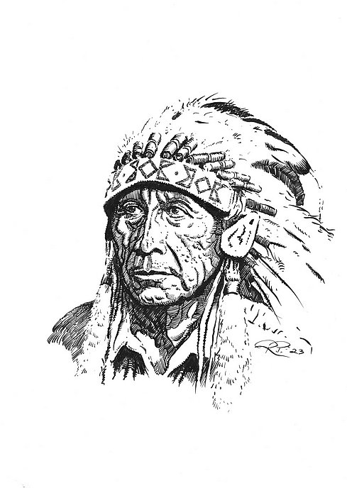 Arvol Looking horse - Lakota Native American Leader - ink drawing