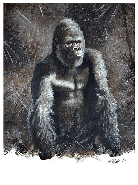 Western gorilla in the middle of a forest - gouache painting