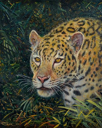A jaguar in the jungle - oil painting