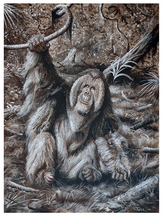 Orangutan in the forest - gouache painting