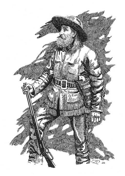 Frontiersman, scout, and guide John Nelson - ink drawing